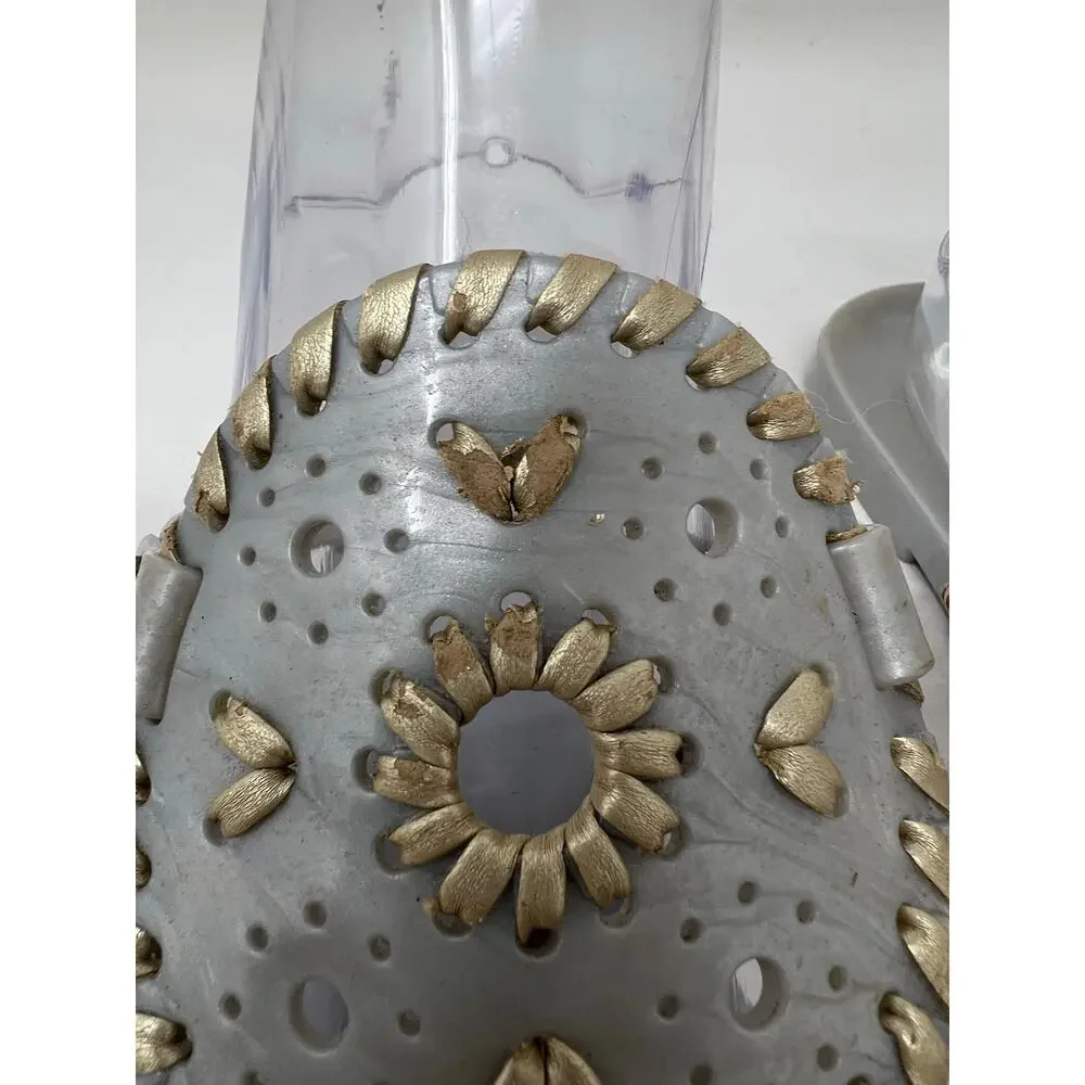 Jack Rogers Georgica Silver Gold Medallion Whip Stitch Leather Jelly Sandals 8